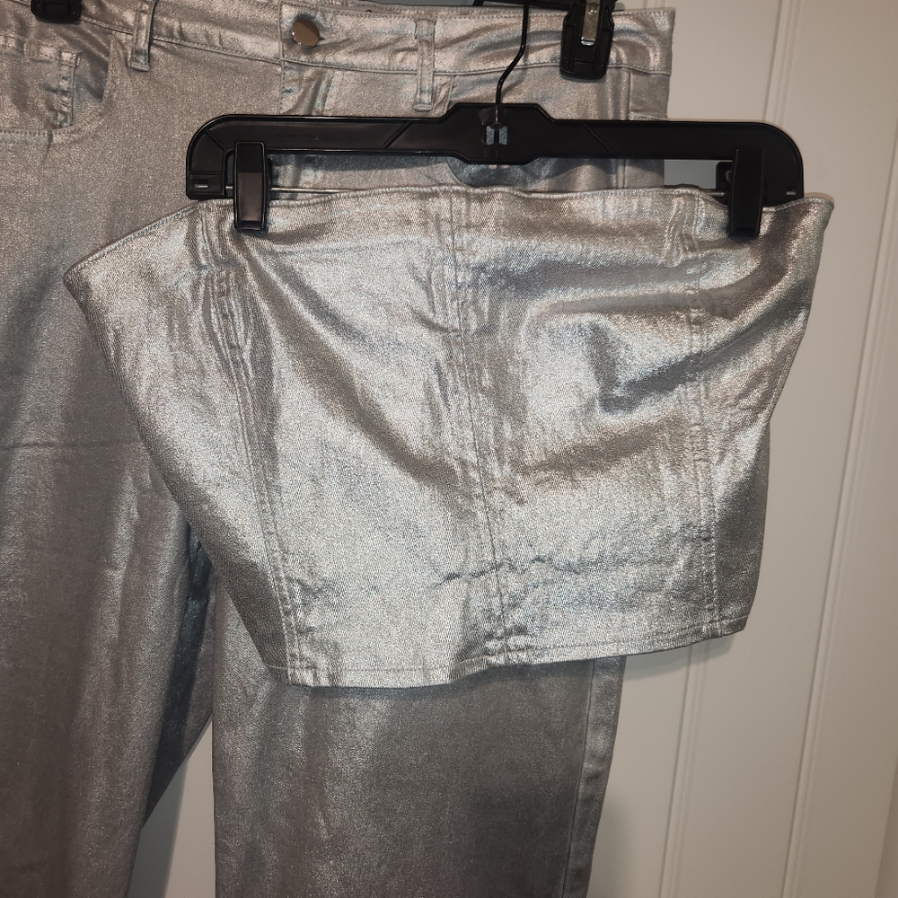 High Rise Metallic Silver Pants Set - Picture 5 of 5